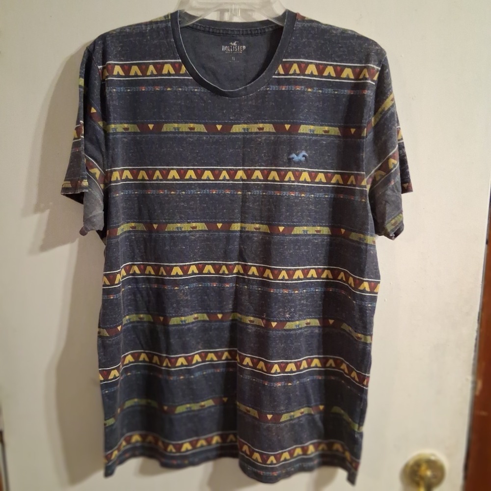 Vtg HOLLISTER Y2k Shirt Men XL Aztec Southwestern Stripe Grunge Beach Gray‎ EUC